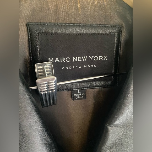 Marc New York Vintage Leather Jacket Mens Black Trench Coat Andrew Size Large L - Picture 2 of 10
